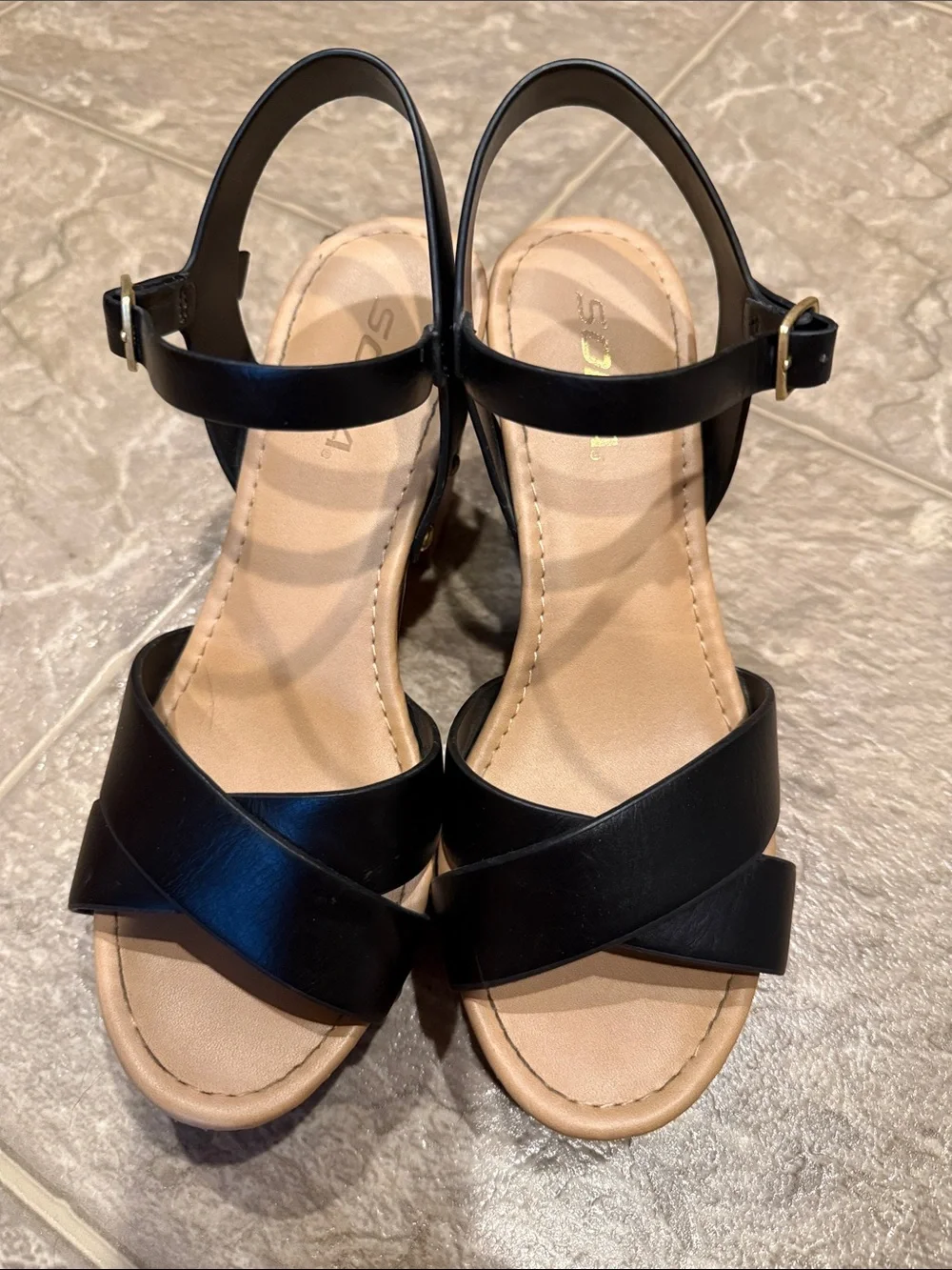 Amazon Black Crossband Wedge Sandals with Ankle Strap